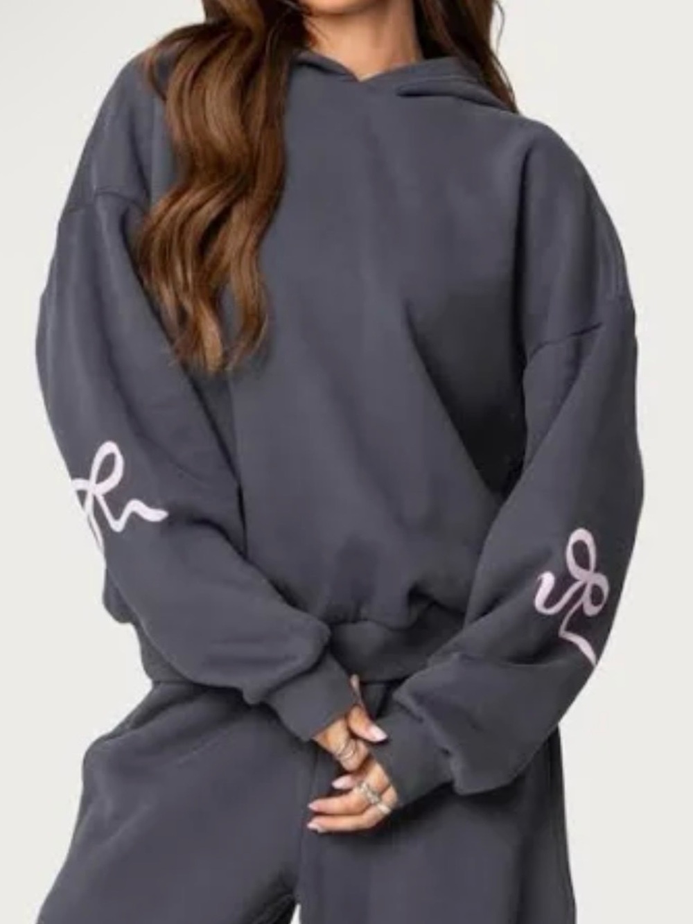 Edikted Bonney Bow Detail Hoodie - Dark Gray (Size Medium)